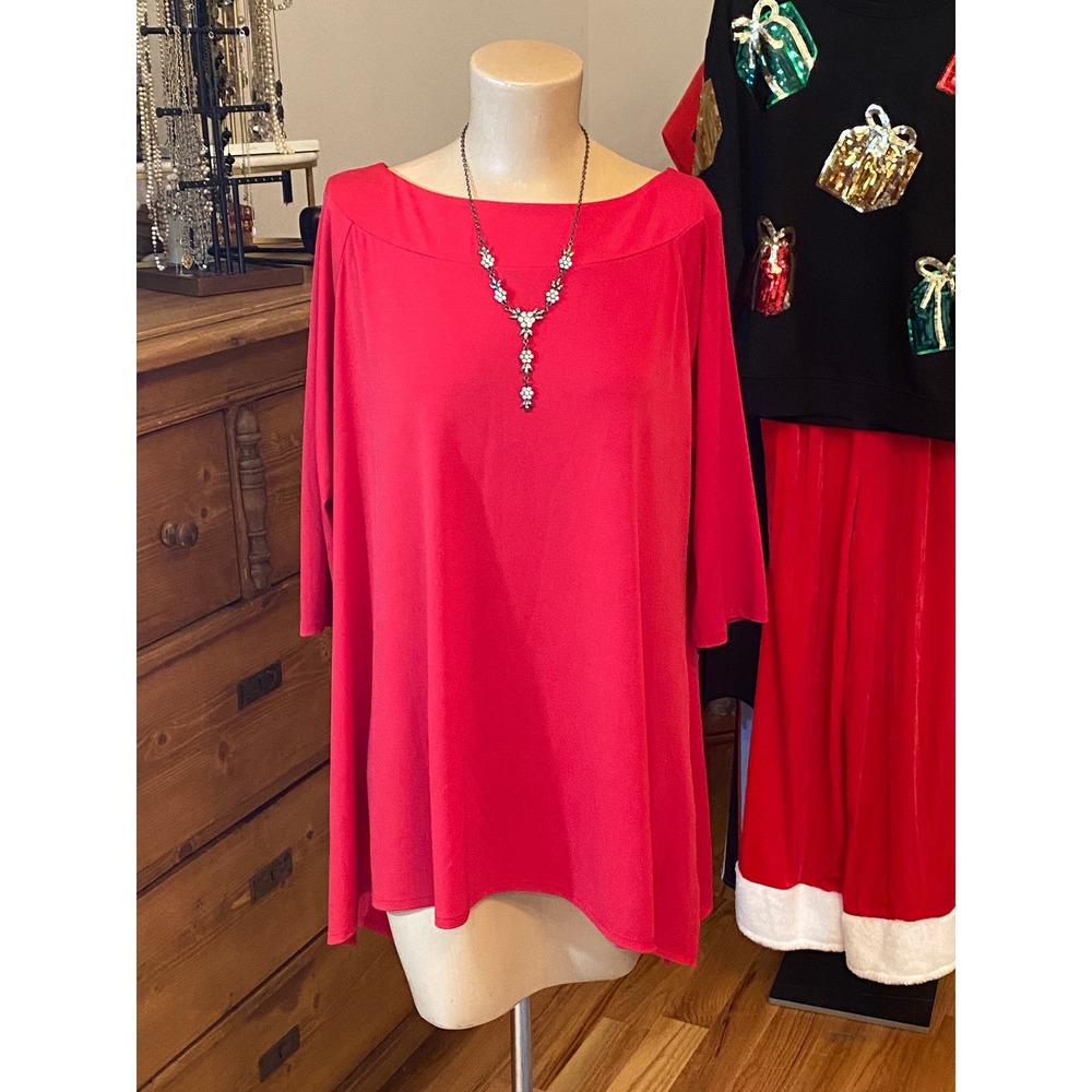 Chicos Red Boat Neck 3/4 Sleeve Flowy Top Shirt Women's Size 2
